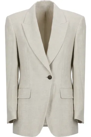 Brunello Cucinelli Femme, Vestes, , Taille: 40 FR Blazer en lin ivoire à revers pointus