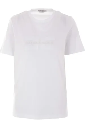 Elisabetta Franchi Femme, Tops, Blanc, Taille: 42 FR T-shirt en jersey avec logo brodé et strass