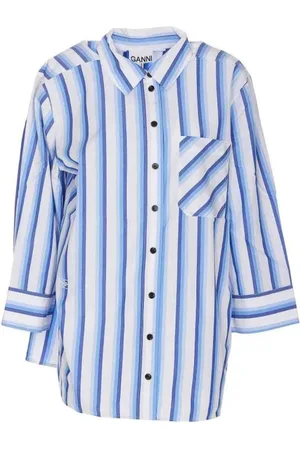 Ganni Femme, Blouses et Chemises, Bleu, Taille: 44 FR Chemise en coton rayé avec détail logo