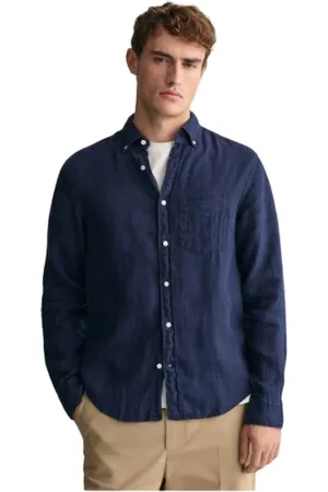 GANT Homme, Chemises, Bleu, Taille: M Chemise en lin coupe classique