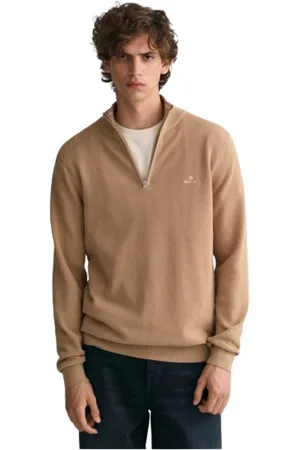 GANT Homme, Sweatshirts et sweats à capuche, , Taille: M Pull Classique en Piqué de Coton avec Demi-Zip