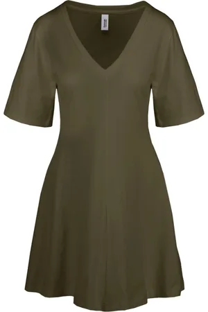 Bomboogie Femme, Robes, Vert, Taille: 42 FR Robe d`été en coton à col en V