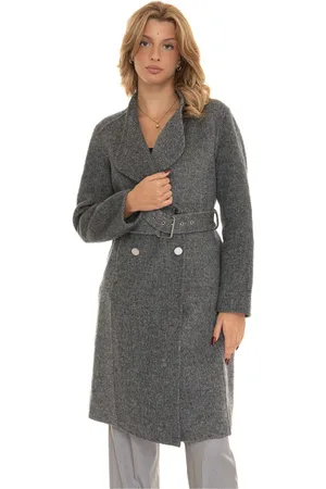 Liu Jo Femme, Manteaux, Gris, Taille: 42 FR Manteau en laine ceinturé avec détail logo