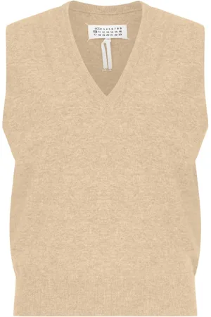 Maison Margiela Femme, Pulls, Brun, Taille: 38 FR Gilet en laine tricoté à col en V