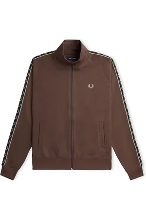 Fred Perry Homme, Sweatshirts et sweats à capuche, Brun, Taille: 2XL Sweat zippé d`entraînement à bandes contrastées