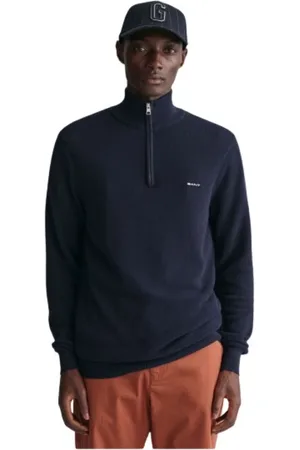 GANT Homme, Pulls, Bleu, Taille: M Pull en coton piqué classique avec demi-fermeture éclair