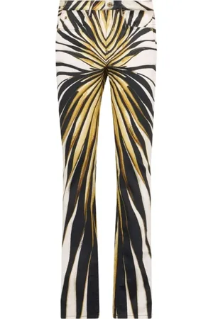 Roberto Cavalli Femme, Pantalons, Multicolore, Taille: 34 FR Pantalon Skinny en Coton Imprimé Or
