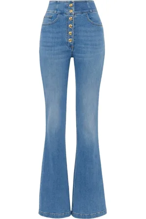 Elisabetta Franchi Femme, Jeans, Bleu, Taille: W29 Jean taille haute avec boutons logo