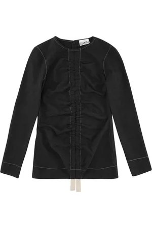 Ganni Femme, Blouses et Chemises, Noir, Taille: 40 FR Blouse Jacquard Froncée