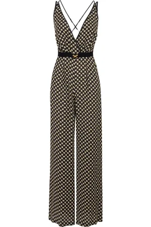Elisabetta Franchi Femme, Combinaisons et Ensembles, Noir, Taille: 40 FR Combinaison-pantalon Palazzo à Encolure Cache-cœur en Georgette