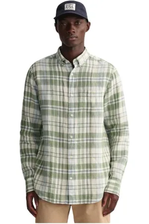 GANT Homme, Chemises, Vert, Taille: 4XL Chemise Casual à Carreaux en Lin