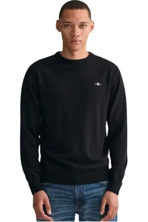 GANT Homme, Sweatshirts et sweats à capuche, Noir, Taille: L Pull Ras du Cou en Laine Ultra Fine