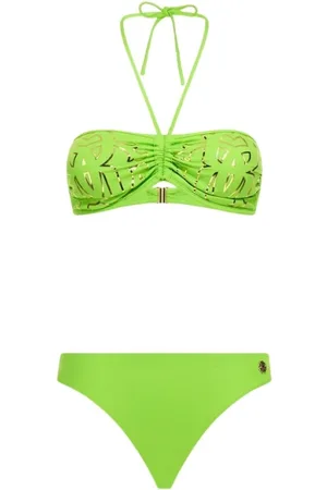 Roberto Cavalli Femme, Maillots de bain, Vert, Taille: 38 FR Bikini Monogramme avec Halterneck et Taille Basse