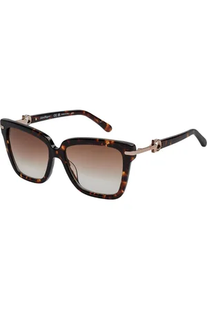 Salvatore Ferragamo Femme, Accessoires, Brun, Taille: ONE Size Lunettes de Soleil Carrées en Acétate avec Détails Élégants