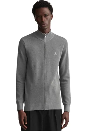 GANT Homme, Pulls, Gris, Taille: L Gilet Slim Fit Zippé en Piqué de Coton