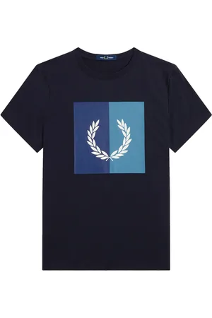 Fred Perry Homme, Tops, Bleu, Taille: S T-shirt Graphique avec Imprimé Couronne de Laurier