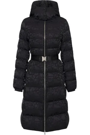 Elisabetta Franchi Femme, Manteaux, Noir, Taille: 40 FR Manteau Longue Doudoune Noir avec Lettrage Jacquard