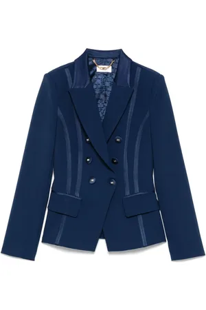 Elisabetta Franchi Femme, Vestes, Bleu, Taille: 40 FR Veste en crêpe avec détails satinés