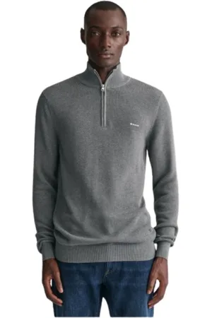 GANT Homme, Pulls, Gris, Taille: L Pull Classique en Piqué de Coton avec Demi-Zip