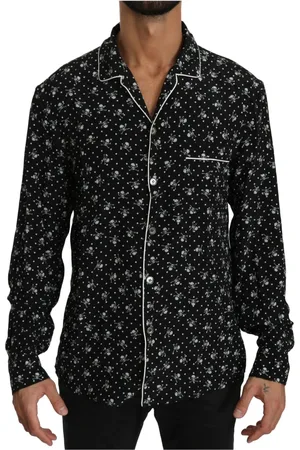 Dolce & Gabbana Homme, Chemises, Noir, Taille: M Chemise de Nuit en Soie Imprimée Crâne Noir