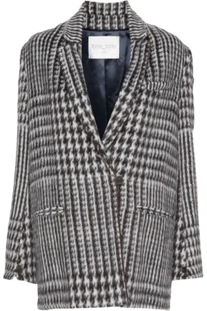 FORTE FORTE Femme, Vestes, Noir, Taille: 36 FR Manteau en laine brossée à motif pied-de-poule