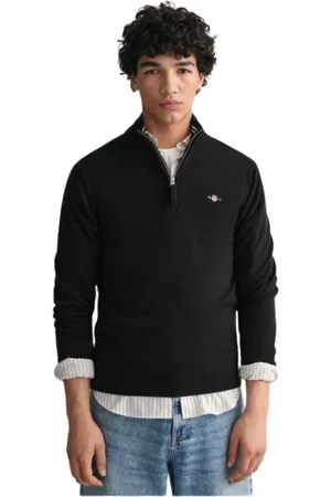 GANT Homme, Sweatshirts et sweats à capuche, Noir, Taille: XL Pull en Laine Mérinos Extra Fine à Demi-Zip