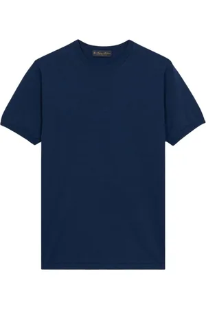 Brooks Brothers Homme, Pulls, Bleu, Taille: L Pull à Manches Courtes en Coton Mako Bleu Foncé