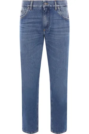 Dolce & Gabbana Homme, Jeans, Bleu, Taille: XL Jean Denim avec Étiquette en Cuir