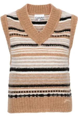 Ganni Femme, Pulls, , Taille: 40 FR Pull sans manches à col en V avec logo brodé