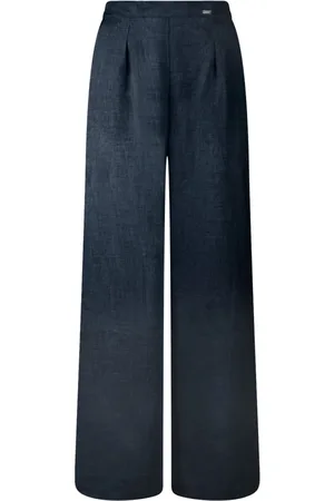 Bomboogie Femme, Pantalons, Bleu, Taille: 36 FR Linen Palazzo Pants