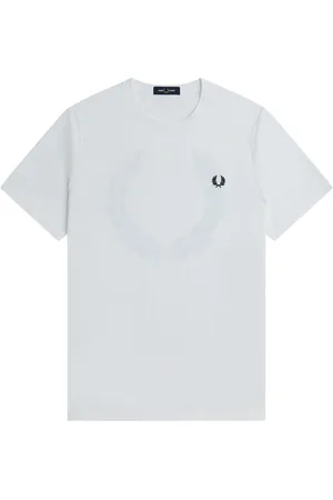 Fred Perry Homme, Tops, Blanc, Taille: L T-shirt à motif graphique au dos avec couronne de laurier