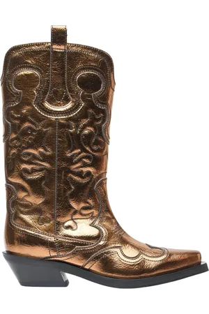 Ganni Femme, Chaussures, Brun, Taille: 37 EU Bottes Western Métallisées Brodéés
