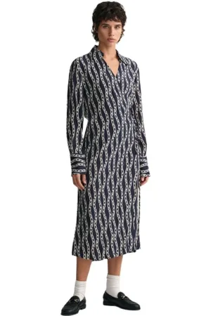 GANT Femme, Robes, Multicolore, Taille: 40 FR Robe Portefeuille Imprimée Chaîne