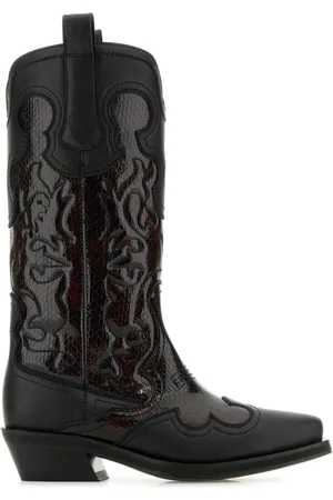 Ganni Femme, Chaussures, Noir, Taille: 40 EU Bottes Western Mi-Mollet Brodées
