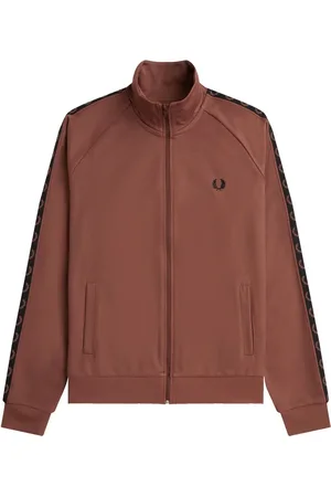 Fred Perry Homme, Sweatshirts et sweats à capuche, Brun, Taille: L Veste de survêtement à bandes contrastées
