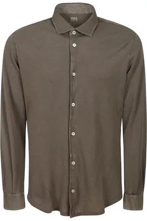 FEDELI Homme, Chemises, Brun, Taille: M Chemise à Manches Longues en Coton Piqué Léger