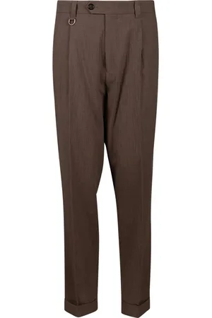 Paolo Pecora Homme, Pantalons, Brun, Taille: L Chino Tailleur avec Plis et Revers