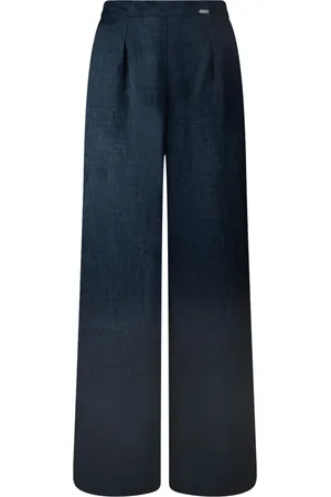 Bomboogie Femme, Pantalons, Bleu, Taille: 38 FR Pantalon Palazzo en Lin