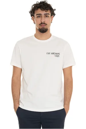 FAY Homme, Tops, Blanc, Taille: L T-shirt en coton avec logo