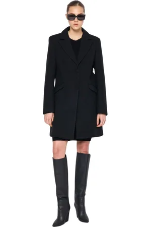 Silvian Heach Femme, Manteaux, Noir, Taille: 38 FR Manteau Classique Revers Au-Dessus du Genou
