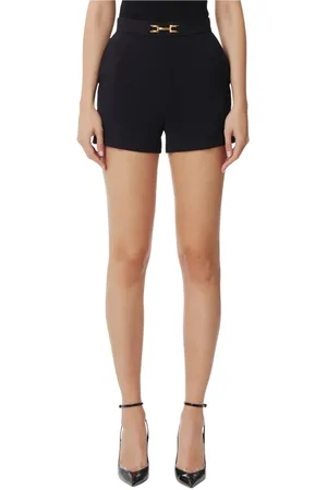 Elisabetta Franchi Femme, Shorts, Noir, Taille: 38 FR Short en crêpe avec rabats et plaque logo