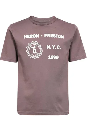 Heron Preston Homme, Tops, Brun, Taille: 2XL T-shirt en coton avec imprimés