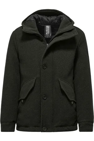 Bomboogie Homme, Vestes, Vert, Taille: M Veste à Capuche Rembourrée en Mélange de Laine