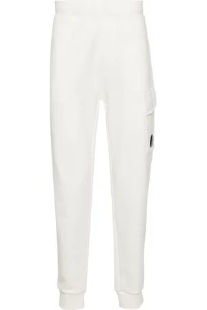C.P. Company Homme, Pantalons, Blanc, Taille: S Pantalon de survêtement en coton avec détail de lentille