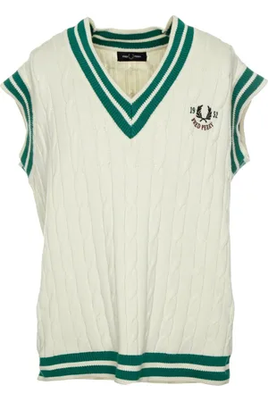 Fred Perry Homme, Pulls, Blanc, Taille: M Pullunder de Tennis en Maille