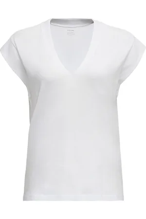 Frame Femme, Tops, Blanc, Taille: 38 FR T-shirt en coton à col en V