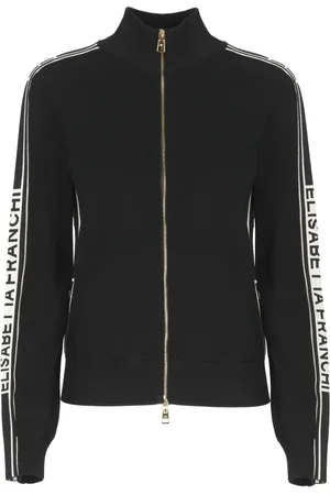 Elisabetta Franchi Femme, Pulls, Noir, Taille: 38 FR Cardigan en Viscose avec Bandes Contrastées