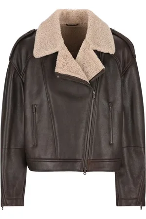 Brunello Cucinelli Femme, Vestes, Brun, Taille: 36 FR Veste en cuir doublée de peau de mouton retournée