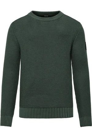 Bomboogie Homme, Pulls, Vert, Taille: M Pull ras du cou en coton teint à froid