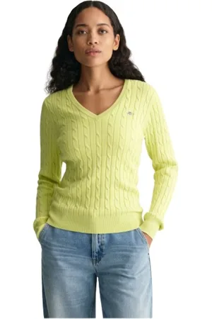 GANT Femme, Pulls, Vert, Taille: 40 FR Pull en coton torsadé à col en V